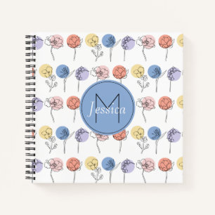 Moderne Blume-Linienzeichnungen mit Pastellfarben Notizbuch