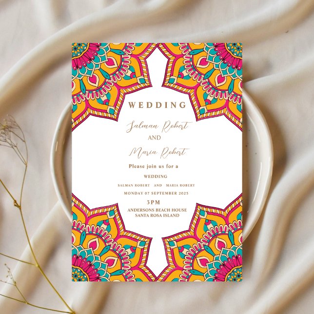 Moderne Blume Mandala indische Hochzeit Einladung (Von Creator hochgeladen)