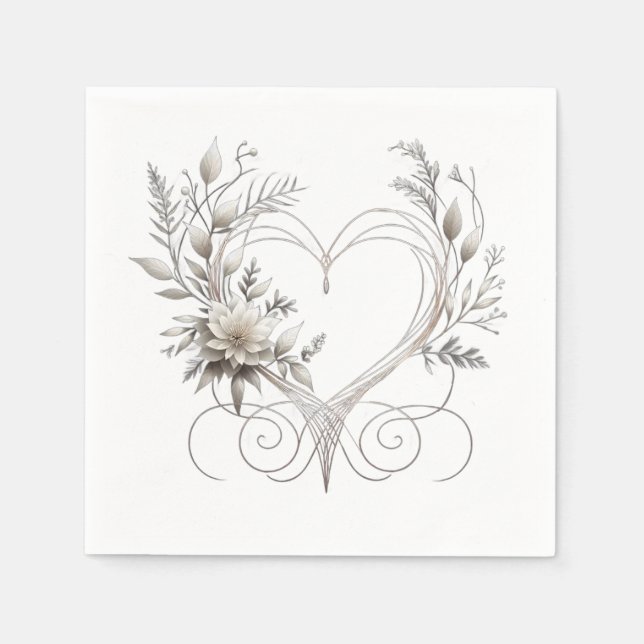 Moderne Blume mit einer Hochzeit im Herzen von Nea Serviette (Vorderseite)