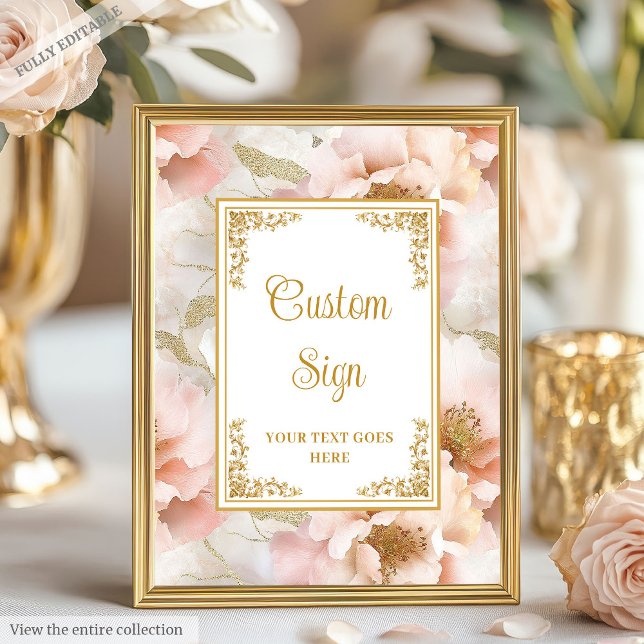 Moderne Blume mit Goldakzenten und Sonderzeichen Poster (Modern blush flowers with gold accents custom sign)
