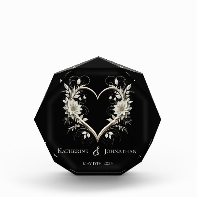 Moderne Blume mit Herz-Hochzeit-Keepake- Fotoblock (Vorderseite)