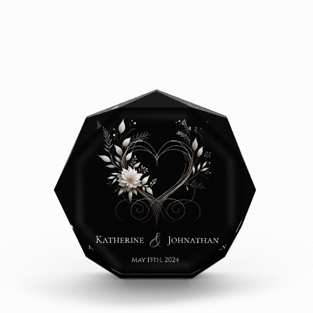 Moderne Blume mit Herz-Hochzeit-Keepake- Fotoblock (Vorderseite)