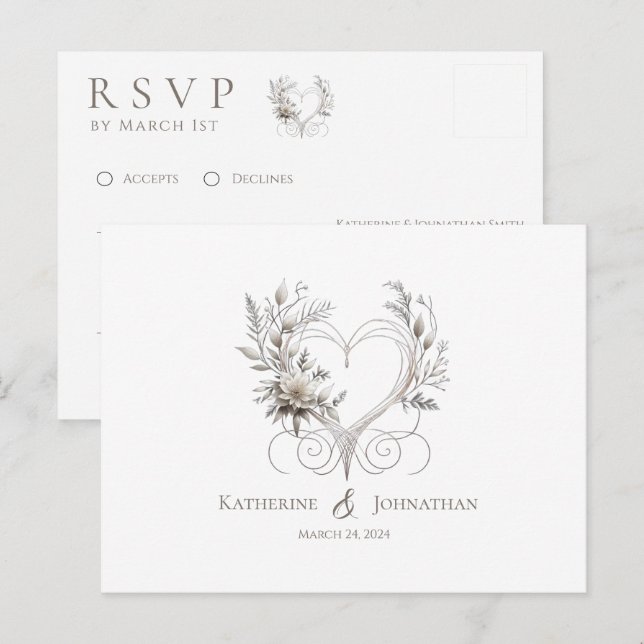 Moderne Blume mit Herz-UAWG-Hochzeit- Postkarte (Vorne/Hinten)