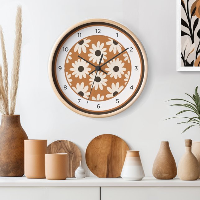 Moderne Blume Mitte des Jahrhunderts Uhr (Tick-tock in style! Indulge in the beauty of our Floral Retro Mid Century wall clock.)