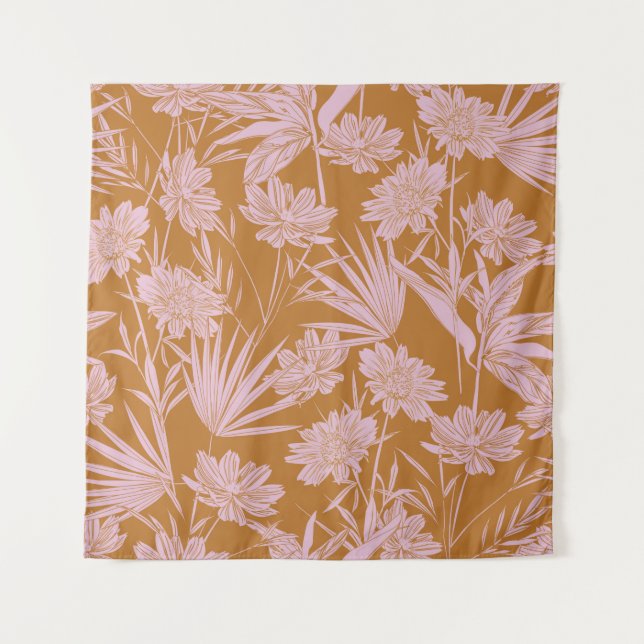 Moderne Blume Monoton Retro-Stimmung nahtlos  Wandteppich (Vorderseite)
