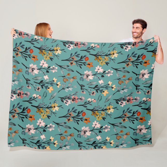 Moderne Blume Muster elegante Wohngestaltung blau Fleecedecke (Beispiel)