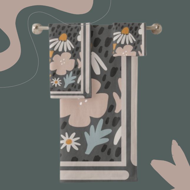 Moderne Blume Perwinkle, Orange, Braun Badhandtuch Set (Von Creator hochgeladen)