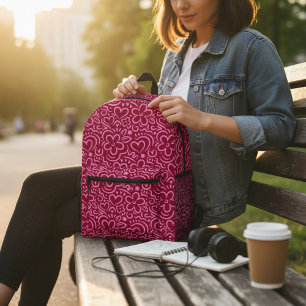 Moderne Blume Rotes Rosa Herzdoodle Bedruckter Rucksack