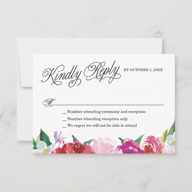 Moderne Blume RSVP Card mit individuellen Antworte Karte (Vorderseite)