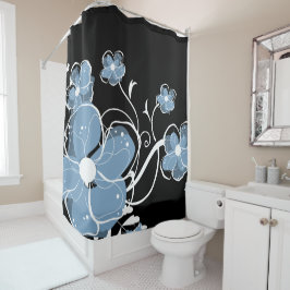 Moderne Blume von Girly Blue und Weiß Duschvorhang