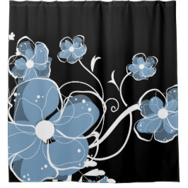 Moderne Blume von Girly Blue und Weiß Duschvorhang