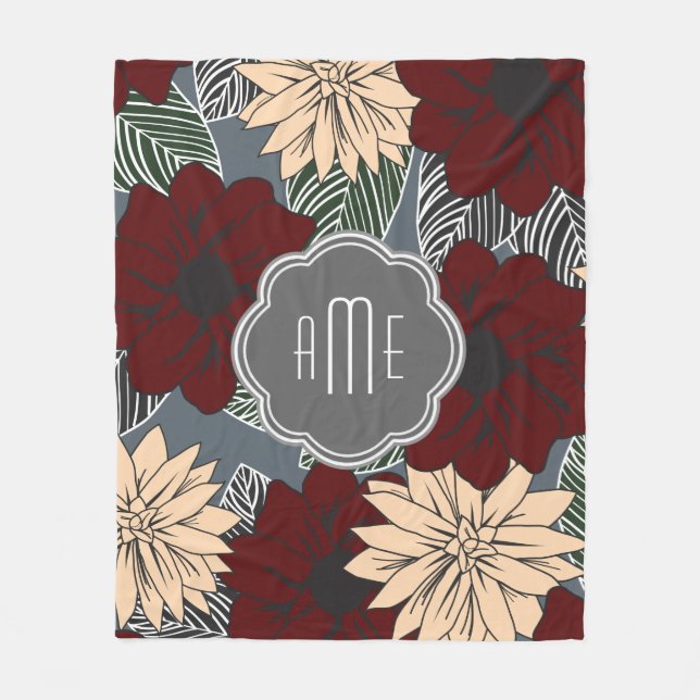 Moderne Blume von Red & Tan Fleecedecke (Vorderseite)