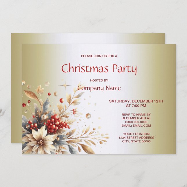 Moderne Blume Weihnachten Party Einladung (Vorne/Hinten)