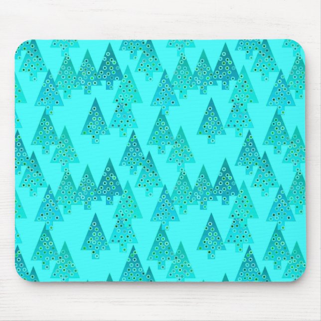 Moderne Blume Weihnachtsbäume - Aqua & Peacock Mousepad (Vorne)