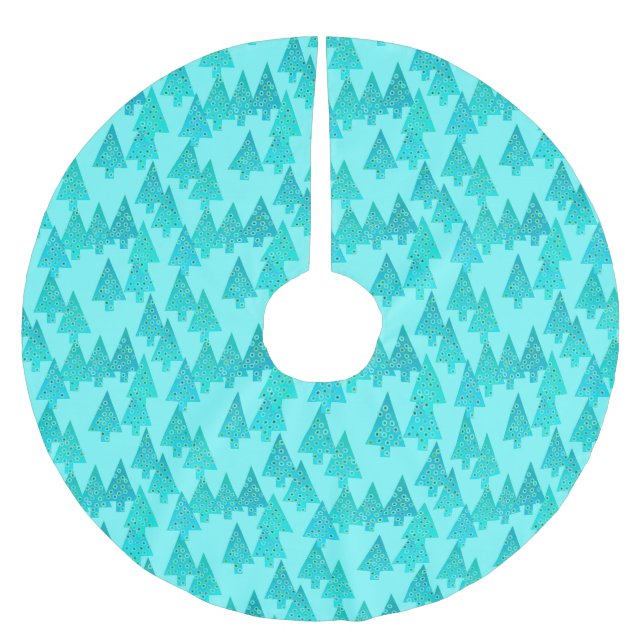 Moderne Blume Weihnachtsbäume - Aqua & Peacock Polyester Weihnachtsbaumdecke (Vorderseite)