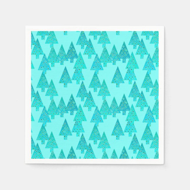 Moderne Blume Weihnachtsbäume - Aqua & Peacock Serviette (Vorderseite)