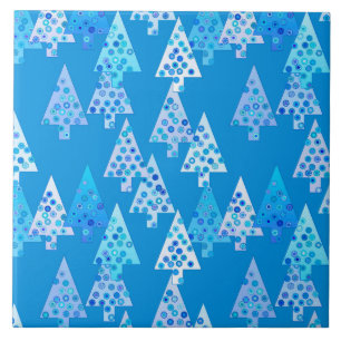 Moderne Blume Weihnachtsbäume - Cerulalblau Fliese