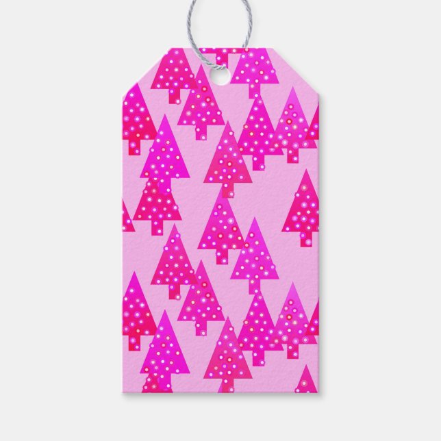 Moderne Blume Weihnachtsbäume - fuchsienrosa Geschenkanhänger (Vorderseite)