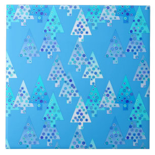 Moderne Blume Weihnachtsbäume - Himmel blau Fliese