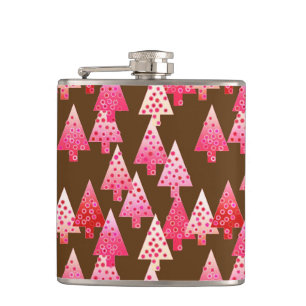 Moderne Blume Weihnachtsbäume - Korallen & Braun Flachmann