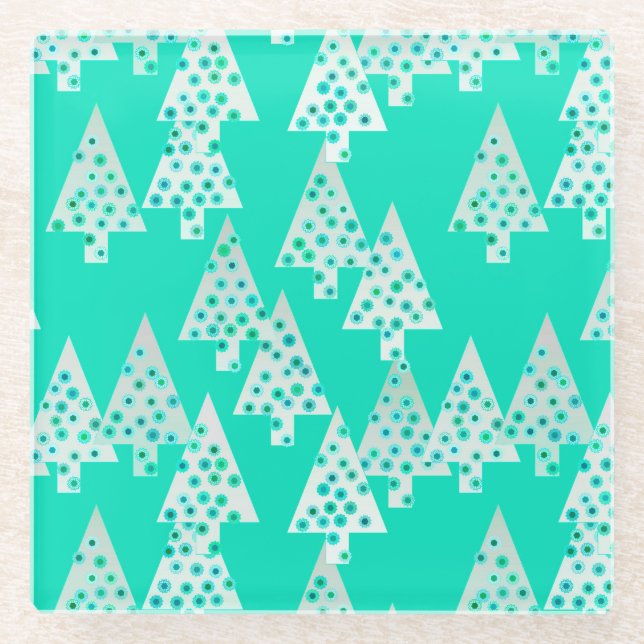 Moderne Blume Weihnachtsbäume - Meeresgrün Glasuntersetzer (Vorderseite)