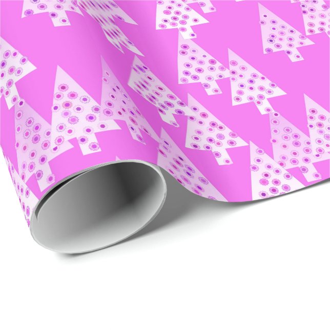 Moderne Blume Weihnachtsbäume - Orchideenrosa Geschenkpapier (Rolleneckpunkt)
