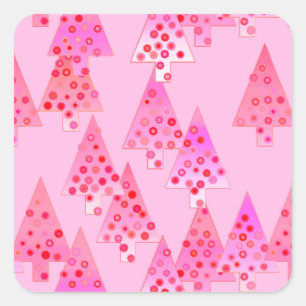 Moderne Blume Weihnachtsbäume - pastellrosa Quadratischer Aufkleber