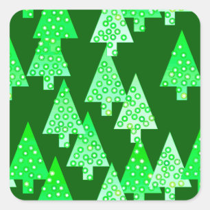 Moderne Blume Weihnachtsbäume - Pinien grün Quadratischer Aufkleber