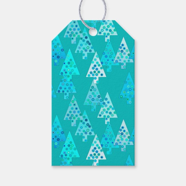 Moderne Blume Weihnachtsbäume - Türkis Geschenkanhänger (Vorderseite)