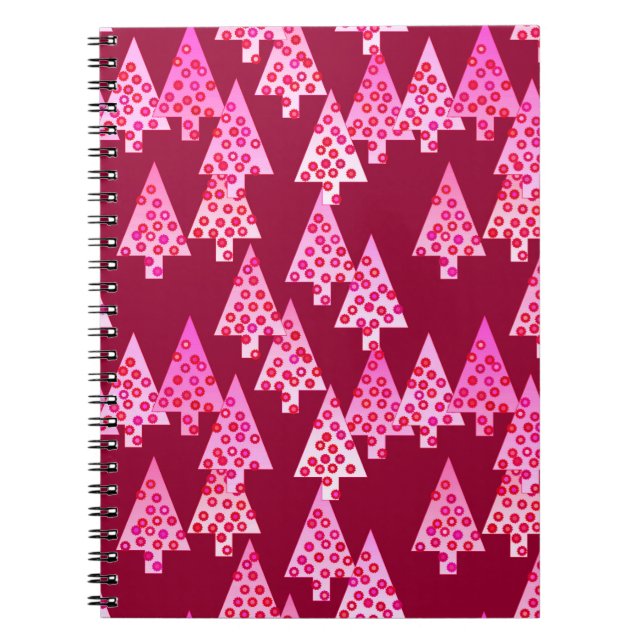 Moderne Blume Weihnachtsbäume - Wein & Rosa Notizblock (Vorderseite)