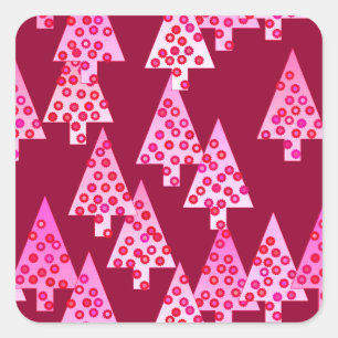 Moderne Blume Weihnachtsbäume - Wein & Rosa Quadratischer Aufkleber