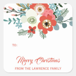 Moderne Blume Weihnachtsgeschenk-Tag Quadratischer Aufkleber