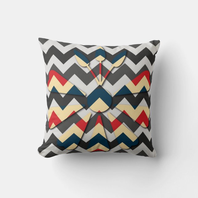 Moderne Blume Zickzack Zigzag Muster Kissen (Vorderseite)