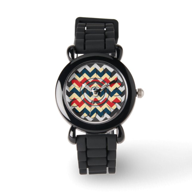 Moderne Blume Zickzack Zigzap Muster 2 Armbanduhr (Vorderseite)