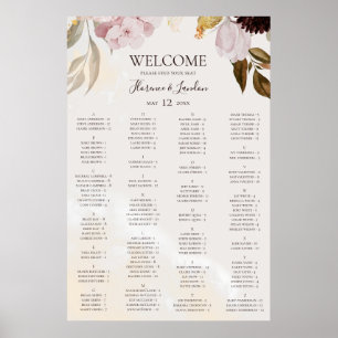 Moderne Blumen   Alphabetische Marmorsitzkarte Poster