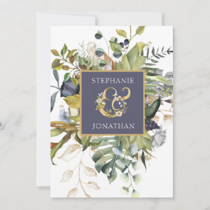 Moderne Blumen Blue & Green w Ampersand Hochzeit Dankeskarte