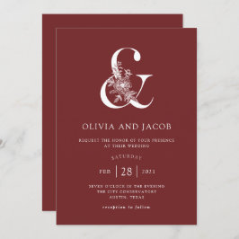 Moderne Blumen | Burgundy Ampersand Wedding Einladung