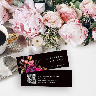 Moderne Blumen Dunkler farbiger und eleganter QR Mini Visitenkarte
