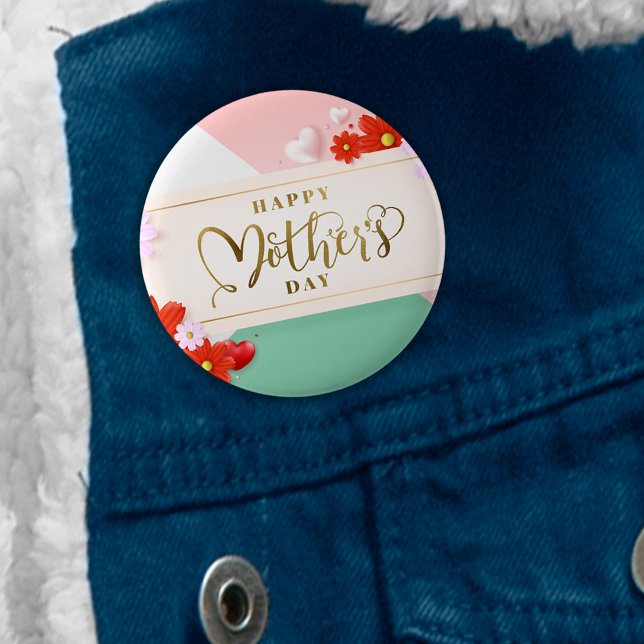 Moderne Blumen erröten rosa grünes weißes Gold Button (Von Creator hochgeladen)