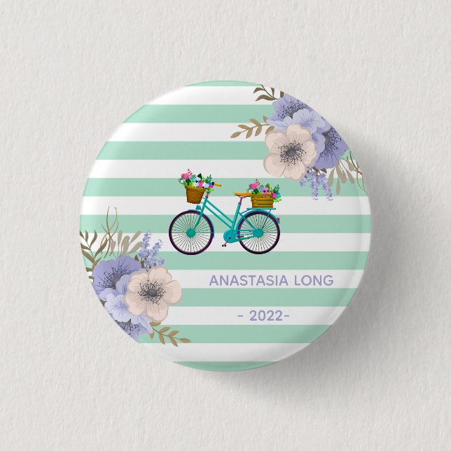Moderne Blumen Fahrräder Button (Vorderseite)