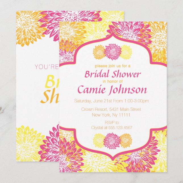 Moderne Blumen, Mums Bridal Dusche Einladungen (Vorne/Hinten)
