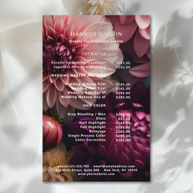 Moderne Blumen Salon Preisliste Flyer (Modern Flower Salon Pricelist Flyer)