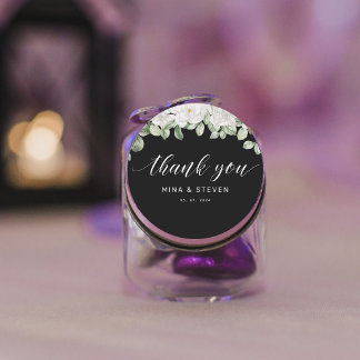 Moderne Blumen schwarze Hochzeit danke Runder Aufkleber