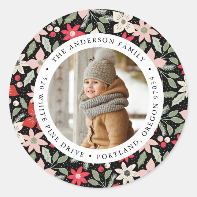 Moderne Blumen | Urlaub Foto Rücksendeadresse Runder Aufkleber (Vorderseite)