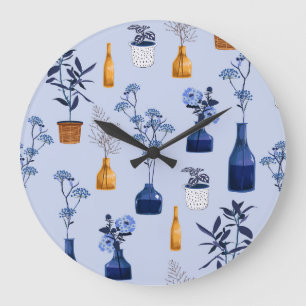 Moderne Blumen Vase Vintage Monochrom Große Wanduhr