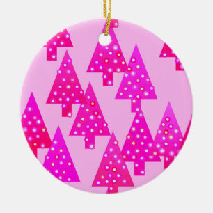 Moderne Blumen-Weihnachtsbäume - Fuchsienrosa Keramik Ornament
