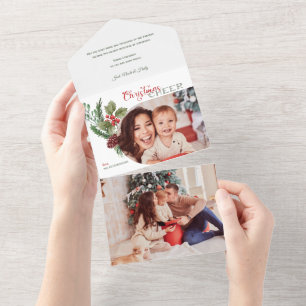 Moderne Blumen-Weihnachtsfreude-Schrift-Foto All In One Einladung