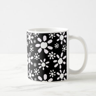 Moderne Blumen Weiße Schwarze Blumenmuster Kaffeetasse