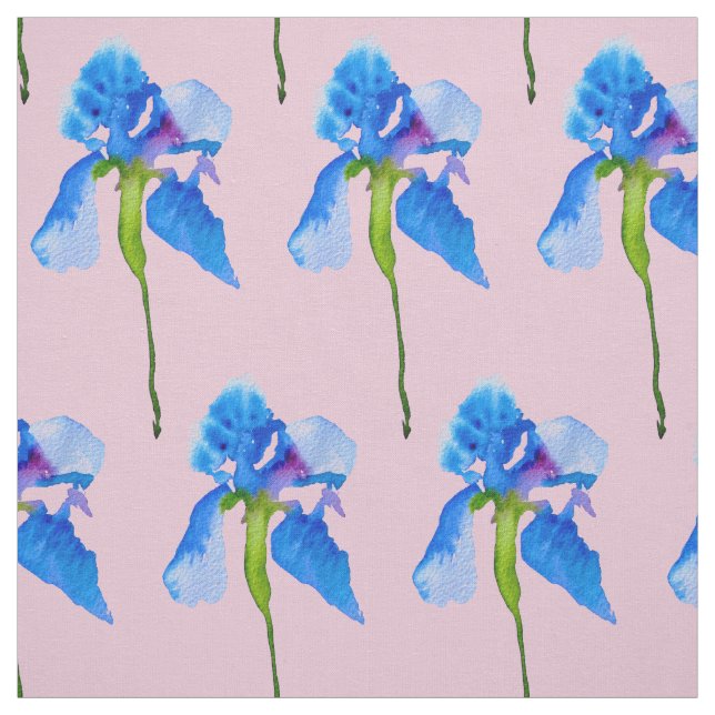Moderne BlumenAquarellkunst der blauen Iris Stoff (Muster)
