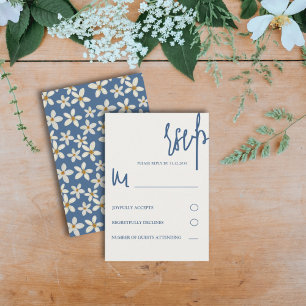 Moderne Blumenblauen und Gelbe Hochzeit RSVP Karte